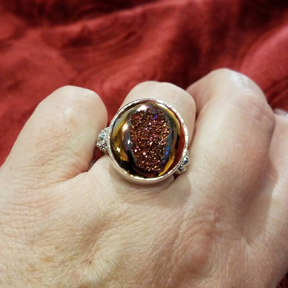 Nordstrom ~ Coppery Pink Drusy & Silver Ring